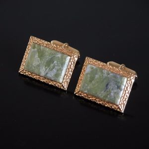 Vintage Marble Jade Stone Gold Tone Cufflinks